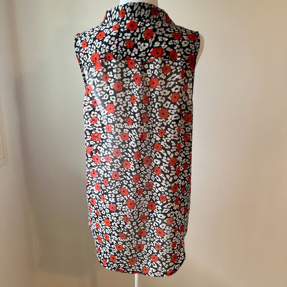 🌸 Sheer Floral Sleeveless Top  Black white and red- Banana Republic 🌸 size (L) - Picture 4 of 8